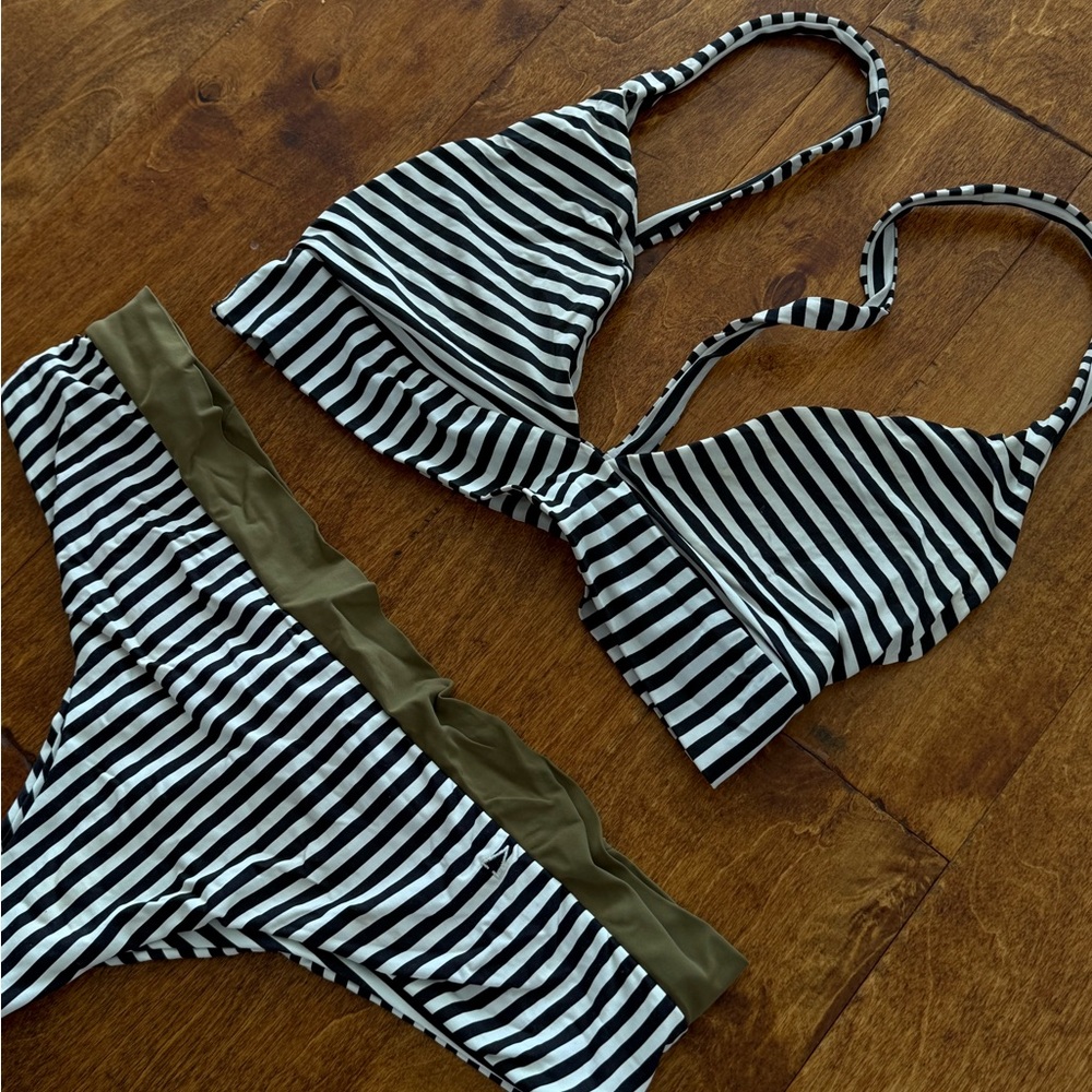 Boys + Arrows Striped FULL Bikini with Olive Accents